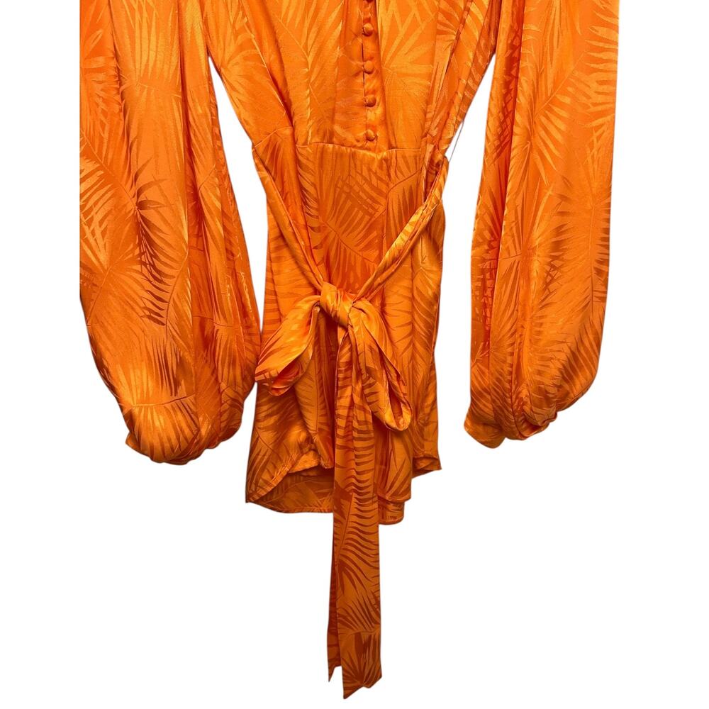 Rat & Boa, 'Harlequin' Mini Dress, Long Sleeve, Palm Jacquard, Orange XX-Small - Picture 5 of 11
